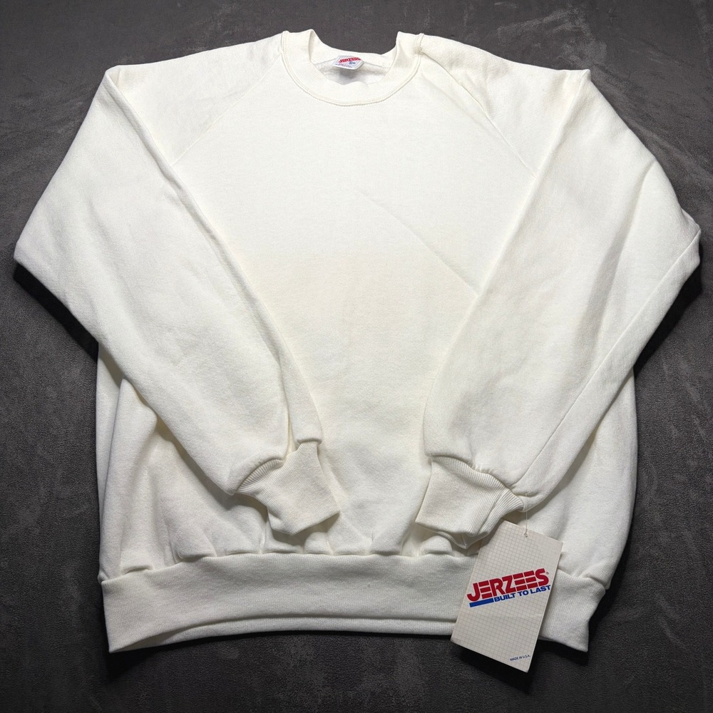 Vintage 90s Jerzees Sweatshirt Mens Sz XL Blank White Crewneck USA Deadstock NWT